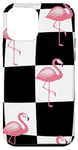 Coque pour iPhone 12 mini Pink Flamingo Checker Black & White Pink Checkered Flamingo