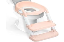 Mobiclinic® Kids, Rehausseur pour toilettes pour enfants, Lala, Adaptateur WC pour enfants avec échelle, marque espagnole, Antidérapant, Réglable, Pliable, pour enfants de 1-8 ans, Rose et Blanc