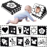 URMYWO Livre Tissu bébé eveil,Livre Noir et Blanc Bébé Montessori,Livre sensoriel pour bébé à fort contraste,jouet bebe 0 3 6 12 Mois livres d'éveil Cadeaux pour bébés