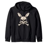 Skull Bunny Crossbones Jolly Roger Halloween Crossbone Zip Hoodie