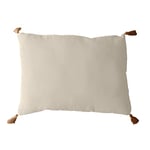 Coussin Ecru avec 4 Pompons Jute - Rectangulaire 50x70 cm - 100% Coton certifié Oeko Tex - Oreiller décoratif de qualité - Collection Panama - Enjoy Home