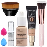 PHOERA Foundation,PHOERA CC+ Cream Color Correcting Anti Aging Hydrating Serum &SPF 25+,PHOERA Primer, PHOERA Makeup, Kabuki Makeup Brushes Foundation Brush (102+120CC/ Nude+Nude CC Cream)