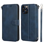 Copmob Coque iPhone 12/12 Pro,Flip Portefeuille Étui en Cuir,[3 Fentes][Fermeture magnétique][Lanière],Clapet Housse Etui à Rabat Cover Case pour iPhone 12/12 Pro - Bleu