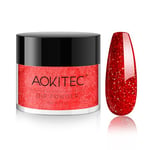 Aokitec Dip Powder 28g, Glitter Red, Nail Dipping Powder for Strong Nail Art Long-lasting Dip Nails Acrylic Dip Nail Powder for Nail Starter & Professional Home DIY Salon Use, No Needed Nail Lamp