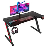 Bureau gamer Peut être utilisé pour les jeux, 120 cm × 60 cm, noir, avec support pour casque + porte-gobelet Devoko