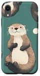 Coque pour iPhone XR Vert Art Déco Pois Adorable Motif Loutre de mer