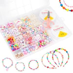 Carehabi Perle pour Bracelet Enfant Fille, Kit Perles Bijoux, Coffret Perles Set avec Cordon Elastique, Creation bracelets d'amitié Colliers pour Noël Anniversaire Fête