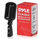 Pyle Micro- Microphone Dynamique Vocal Rétro Classique-Micro Cardioïde Unidirectionnel de Style Ancien avec Câble XLR-Compatible avec Support Universel - Pour Performances, Enregistrement Studio, Noir