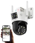 ZOSI Camera Surveillance WiFi Exterieure sans Fil avec Double Objectif, 360° Vue Détection Humaine/Véhicule, Audio Bidirectionnel, Sirène Alarme, Stockage Cloud, Vision Nocturne Couleur, C298 SE