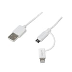 LogiLink cu0115 USB vers Micro Sync et câble de Chargement avec Adaptateur Lightning Blanc 1.00m weiß