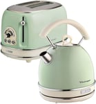 Ariete Vintage/Retro Style Dome Kettle and 2 Slice Toaster- Green AR7704, AR5514