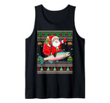 Ugly Xmas Sweater Santa Riding Rainbow Trout Fish Christmas Tank Top