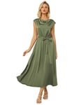 GRACE KARIN Robe Mi-Longue d'Été pour Femme Manches Papillon Ceinture Taille Élastique Robe D'Invité de Mariage Vert Olive XXL