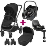 Maxi Cosi Pack poussette trio Oxford + nacelle Oria coque Pebble 360 Essential Black base familyfix