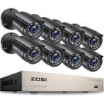 ZOSI H.265+ 8CH 5MP Lite DVR avec 2MP Caméra Surveillance Extérieure Vision Nocturne 80pieds Détection de Mouvement Alerte par
