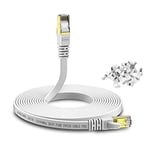 KASIMO Cat 8 Flat Ethernet Cable 10M Internet LAN Cable with Cable Clips 40Gbps 2000MHz High Speed Network Patch Cable White SSTP Ethernet Cord with RJ45 Connector for Router Modem Switch Gaming