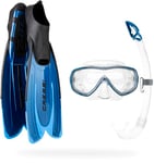 Cressi Agua Bag Ensemble Plongée/Natation Palmes-Masque-Tuba avec Sac Unisexe, Bleu/Azure, 35/36