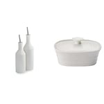 Portmeirion Home & Gifts CPW78894-XP Oil & Vinegar Drizzler Set, Porcelain, White, 7 x 7 x 26.5 cm & Home & Gifts Covered Butter Dish, Porcelain, White, 12 x 15.5 x 6 cm