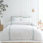 Bianca Fine Linens Bedding Embroidery Leaf 180 Thread Count Cotton Single Duvet Cover Set with Pillowcase White/Green