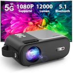 Mini Projecteur, Portable Vidéoprojecteur 5G WiFi Bluetooth1080P Supporté, 9800 Lumens Rétroprojecteur with ±15° Trapezoidal Correction, Home Cinéma, Compatible avec Smartphone,Jeu,Ordinateur