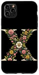 Coque pour iPhone 11 Pro Max Lettre initiale du nom de l'alphabet X dans un style d'art floral