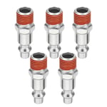 5pcs Industrial Air Plug 1/4" NPT Male Type M Pneumatic Plugs, Silver & Red