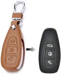 HAHASG Porte-clés 3 Boutons Housse de clé de Voiture, pour Ford Focus 3 MK3 MK4 C Max Mondeo Kuga Fiesta clé de Voiture Shell-A Marron