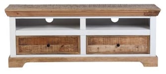 Clearance - Farmhouse Mango Wood 2 Drawer TV Unit, Natural and White