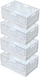 4 Caisse Pliable Plastique,Empilable Cagettes Plastique Pliable Paniers Rangement avec Poignée Panier Rangement Plastique pour Chambre à Coucher Bureau Cuisine (Blanc,43×29×17cm)