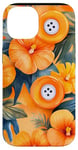 Coque pour iPhone 14 Motif de boutons de couture tropicaux orange aquarelle