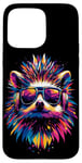 Coque pour iPhone 15 Pro Max Hérisson avec Écouteurs Popart Lunettes de Soleil Hérisson