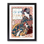 Lady Playing An Instrument By Yashima Gakutei Asian Japanese Framed Wall Art Print, Ready to Hang Picture for Living Room Bedroom Home Office Décor, Black A4 (34 x 25 cm)