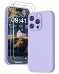 GOODVISH 3 en 1 Coque iPhone 15 Pro Max Silicone Liquide - avec 2 Verre Trempé - Étui Protection Précise de Caméra [Résistant aux Rayures] [Antidérapant] iPhone 15 Pro Max Case 6.7", Violet