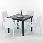 Grand Soleil - Table Carrée Noire 90x90cm Avec 4 Chaises Colorées Set Extérieur Bar Café arm Bistrot Passion Couleur: Blanc