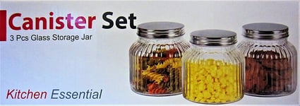 3 x Glass Canister Storage Jar set - Sugar Sweet Tea Coffee