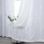 Kotile Lot de 2 Rideaux Blancs argentés de 160 cm de Long, Rideaux Semi-Transparents à œillets pour Chambre à Coucher, 132,1 x 160 cm, Blanc argenté