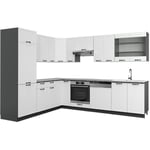 Cuisine en angle Fame-Line, Blanc cottage/anthracite, 227 x 60 cm sans plan de travail, Vicco