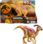 Mattel Jurassic World: La théorie du chaos Netflix - Parasaurolophus Rugissement Féroce Figurine de dinosaure avec colonne vertébrale effet bioluminescent et son, jouet articulé, HTK75