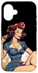 Coque pour iPhone 16 Retro Patriotic Pin-up Vintage USA Flag American Beauty Girl