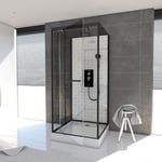 Cabine de douche carré à motif carreaux de métro blanc 90x90 cm  