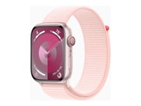 Apple Watch Series 9 (Gps + Cellular) - 45 Mm - Rosa Aluminium - Smart Klocka Med Sportögla - Mjukt Nylon I Dubbla Lager - Ljusrosa - 64 Gb - Wi-Fi, Bluetooth, Uwb, Lte - 4G - 39 G