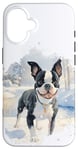 Coque pour iPhone 16 Happy Boston Terrier Puppy Aventure en plein air dans la