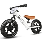 KRIDDO Vélo pour Enfant de 2 Ans, âge de 18 Mois à 5 Ans, Push Bike de 12 Pouces avec Plaque individuelle (3 Ensembles d'autocollants Inclus), Cadeau pour 2 à 3 garçons et Filles (White)