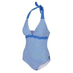 Regatta Body de Bain intégral Flavia avec Dos Nu Swimwear Femme, Strong Blue Stripe, FR : L (Taille Fabricant : 16)