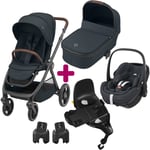 Maxi Cosi Pack poussette trio Oxford + nacelle Oria coque Pebble 360 Essential Graphite base familyfix pro