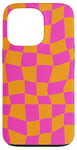 Coque pour iPhone 13 Pro Grand damier classique à carreaux orange et rose