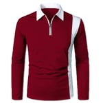 Herrar Långärmad Färgblock Casual Arbets Zip Polotröjor Wine Red L