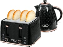 Kettle Toaster Set 1.7L Rapid Boil Kettle 4 Slice Toaster Black Honeycomb Finish