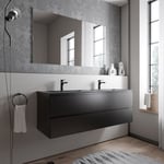 Grand meuble vasque de salle de bain mdf Noir mat avec lavabo fonte minérale Noir mat - 140x45,6x50cm - ava cream - Noir mat, Noir mat avec trou