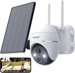 (2K Upgrade) Cam?ra Surveillance WiFi Ext?rieure sans Fil Solaire,Cam?ra IP Batterie,Vision Nocturne Couleur,PIR D?tection de Mouvement,Sir?ne d'alarme,Audio Bidirectionnel,SD/Cloud/IP65